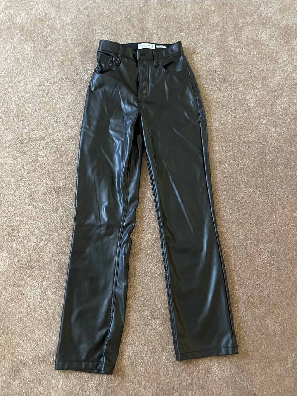 Abercrombie & Fitch Black Straight-Leg Faux Leather Jeans